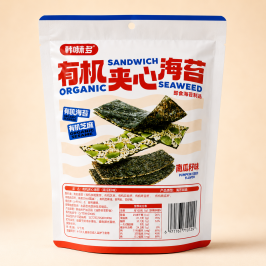 Hanweiduo Organic Sandwich Seaweed – Pumpkin Seed Flavour 30g韩味多有机夹心海苔南瓜味