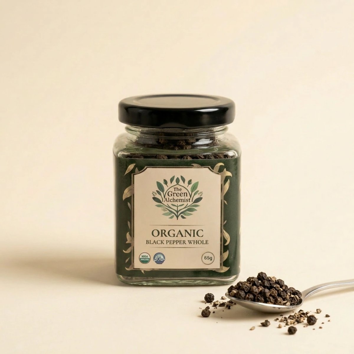TGA - Organic Black Pepper Whole in Glass Bottle, 130g