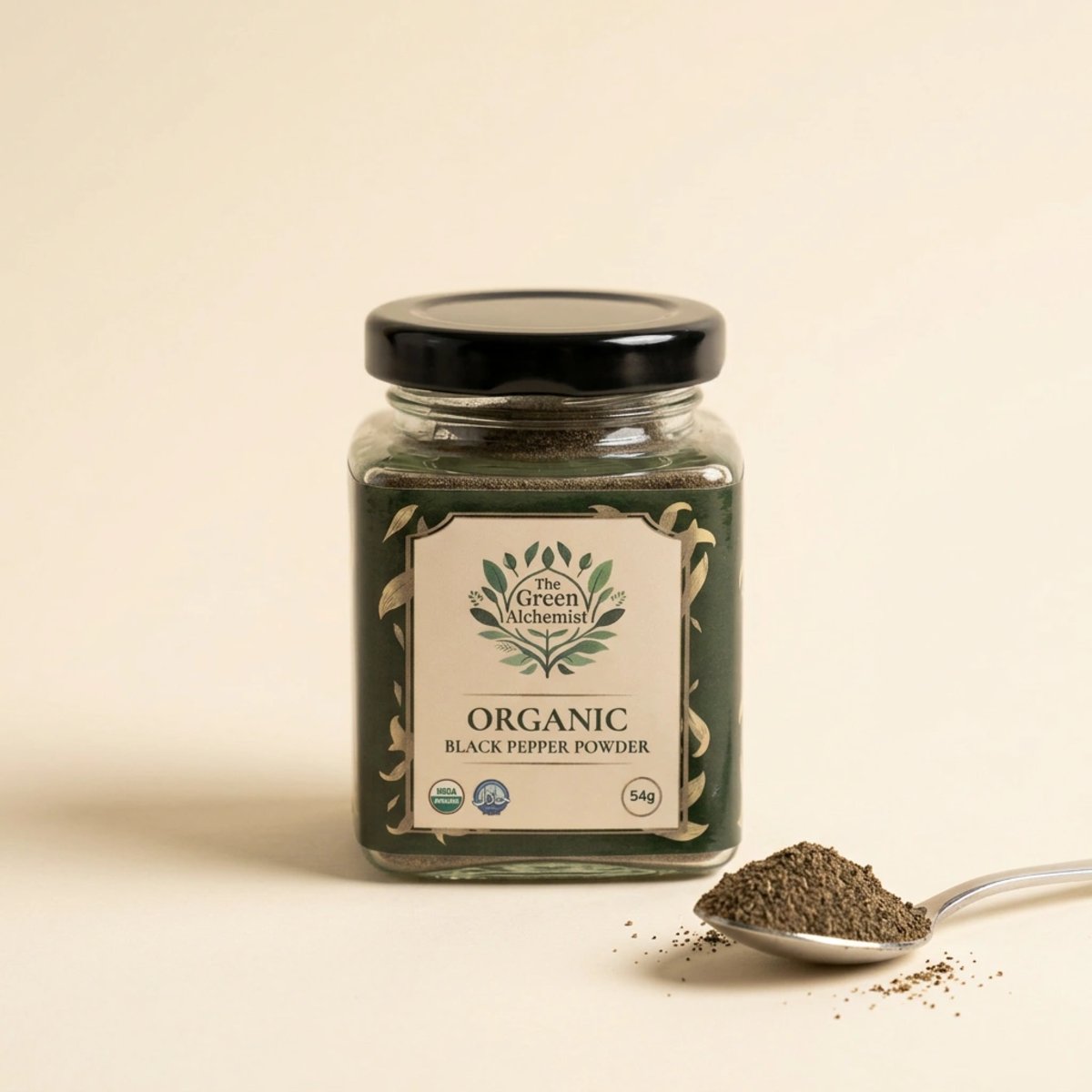 TGA - Organic Black Pepper Powder in Glass Bottle, 108g